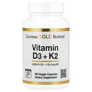 California Gold Nutrition Vitamin D3 + K2 as MK-7 - 180 Veggie Capsules