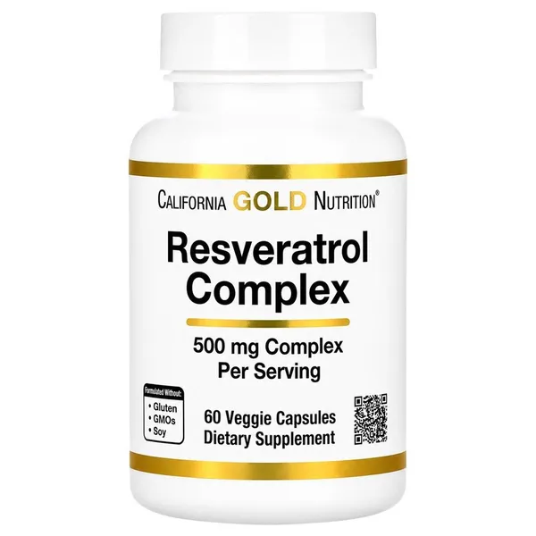 California Gold Nutrition, Resveratrol Complex with Grape Seed Extract, Red Wine Extract, and trans-Resveratrol, 60 Veggie Capsules