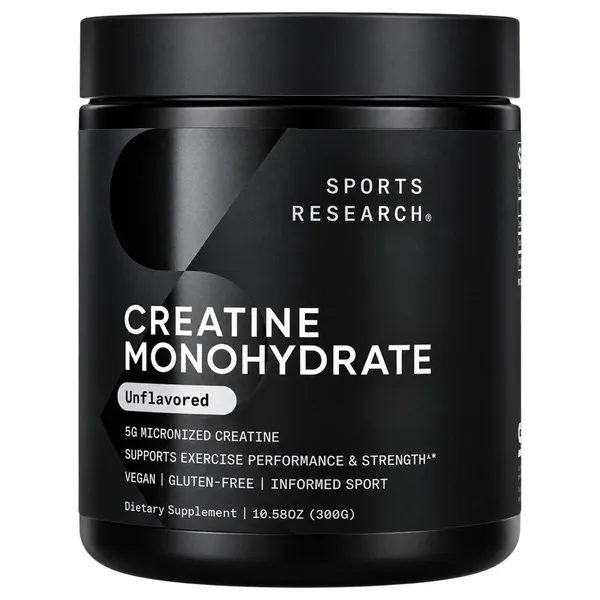 Sports Research Creatine Monohydrate Unflavored, 10.58 oz (300 g)