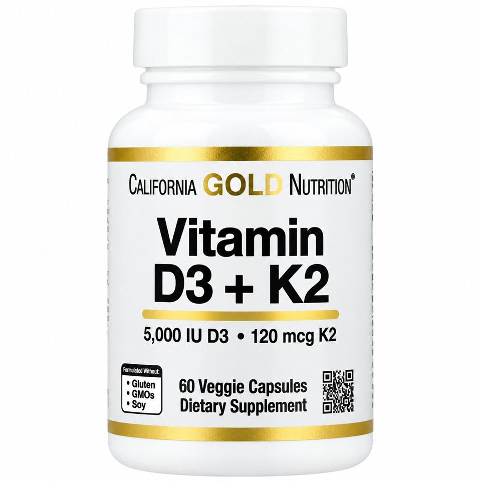 California Gold Nutrition, Vitamin D3 + K2 as MK-7, 60 Veggie Capsules