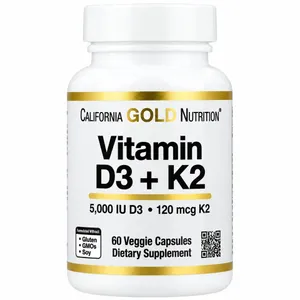 California Gold Nutrition, Vitamin D3 + K2 as MK-7, 60 Veggie Capsules