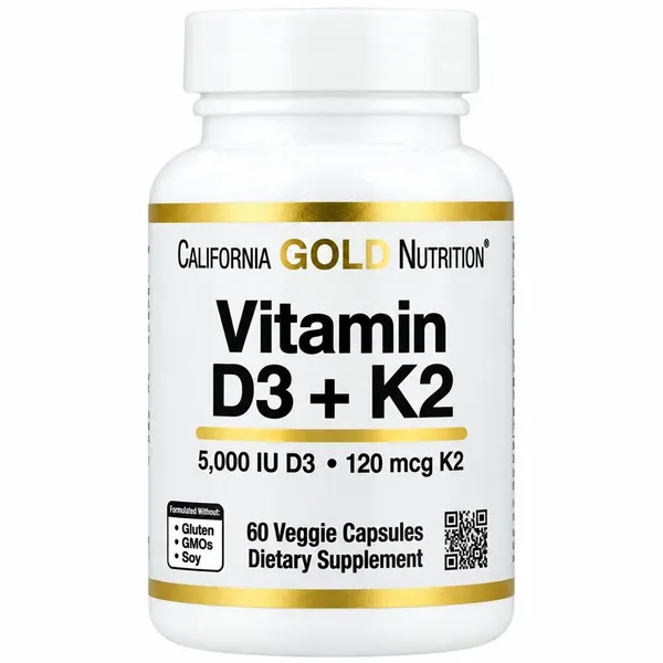California Gold Nutrition, Vitamin D3 + K2 as MK-7, 60 Veggie Capsules
