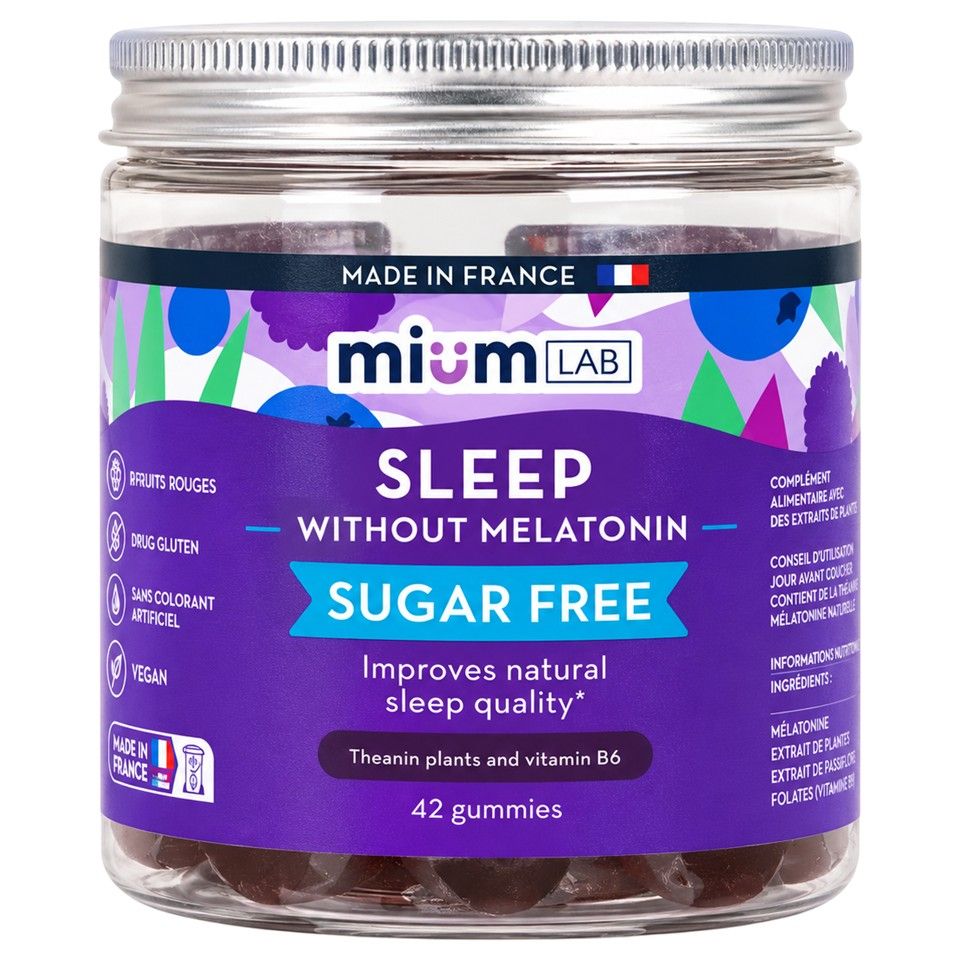 Mium Lab, Melatonin-Free Sleep Gummies Sugar-Free, Red Fruit Flavor, 42 Gummies