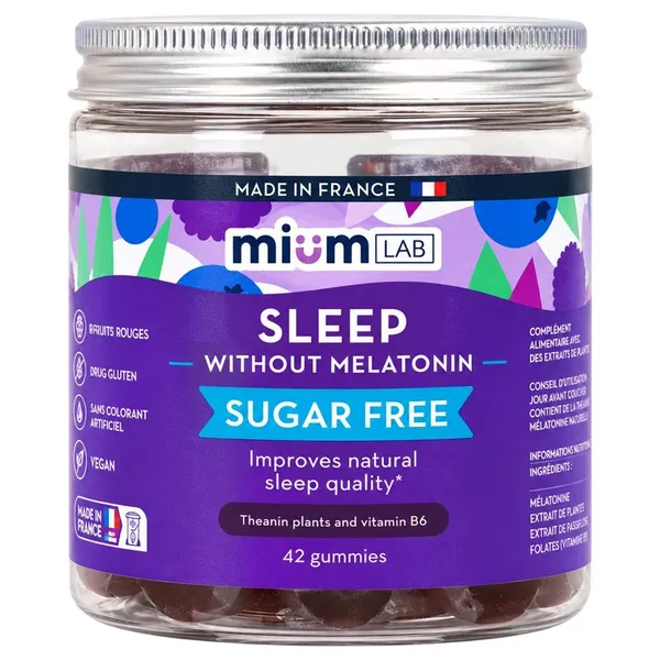 Mium Lab, Melatonin-Free Sleep Gummies Sugar-Free, Red Fruit Flavor, 42 Gummies