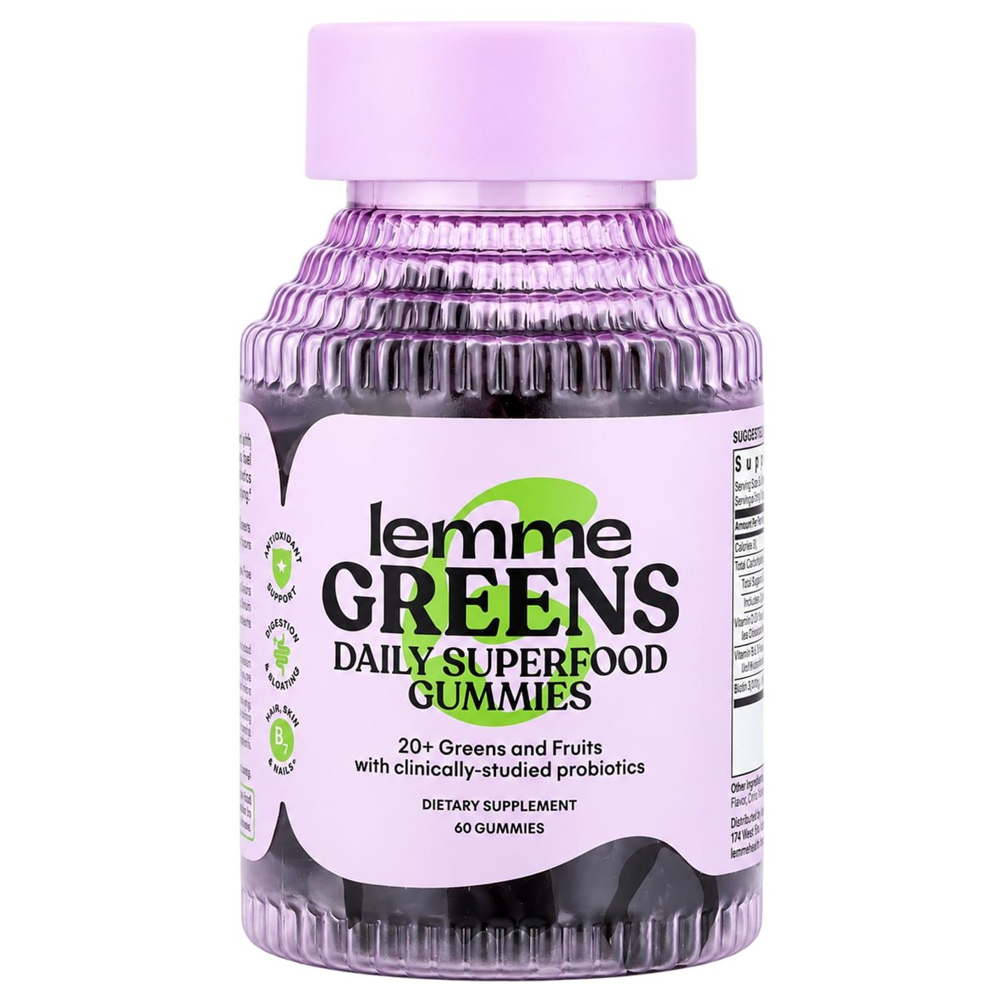 Lemme Greens Daily Superfood Gummies Berries & Greens, 60 Gummies