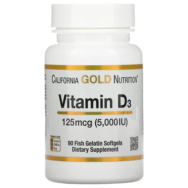 California Gold Nutrition Vitamin D3 125 mcg (5000 IU) - 90 Softgels