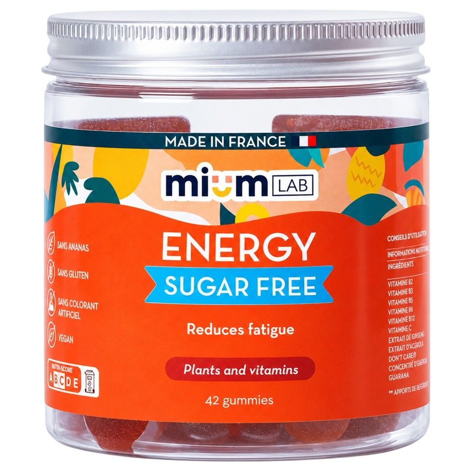 Mium Lab, Energy Gummies Sugar-Free, Pineapple Flavor, 42 Gummies