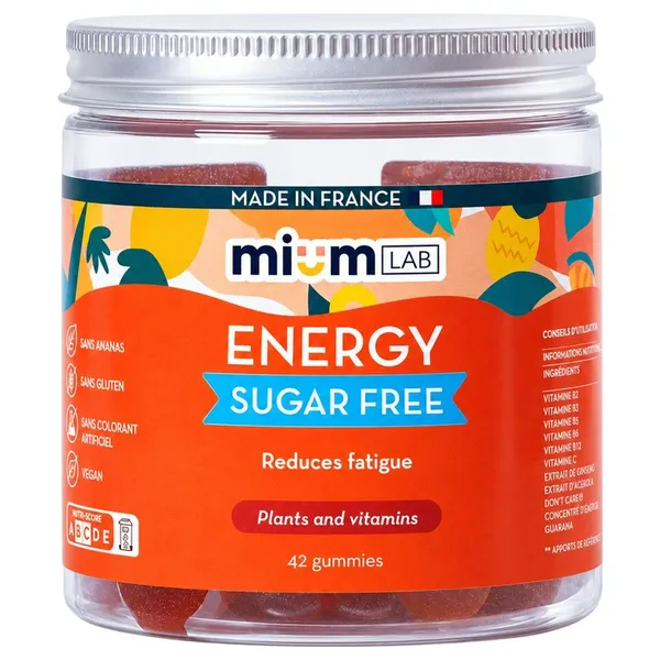 Mium Lab, Energy Gummies Sugar-Free, Pineapple Flavor, 42 Gummies
