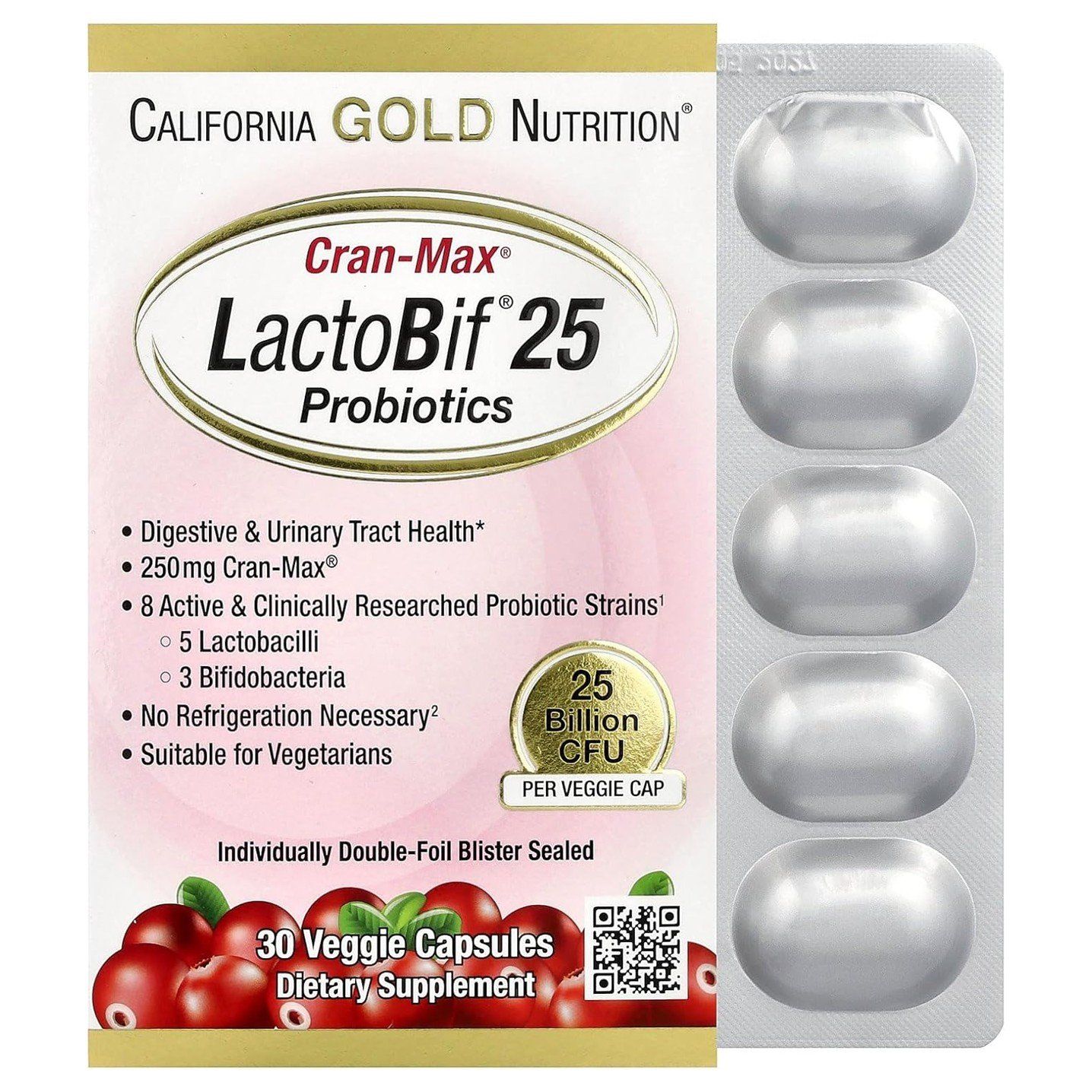 California Gold Nutrition CranMax Probiotics 25 Billion - 30 Veggie Capsules