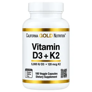 California Gold Nutrition Vitamin D3 + K2 as MK-7 - 180 Veggie Capsules