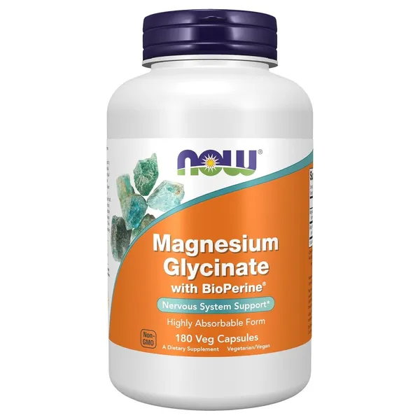 NOW Foods, Magnesium Glycinate With BioPerine, 180 Veg Capsules