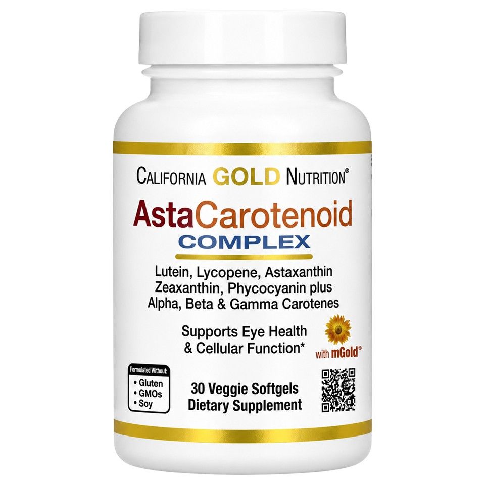 California Gold Nutrition, AstaCarotenoid Complex with Lutein, Lycopene, Astaxanthin, and Vitamin A, 30 Veggie Softgels