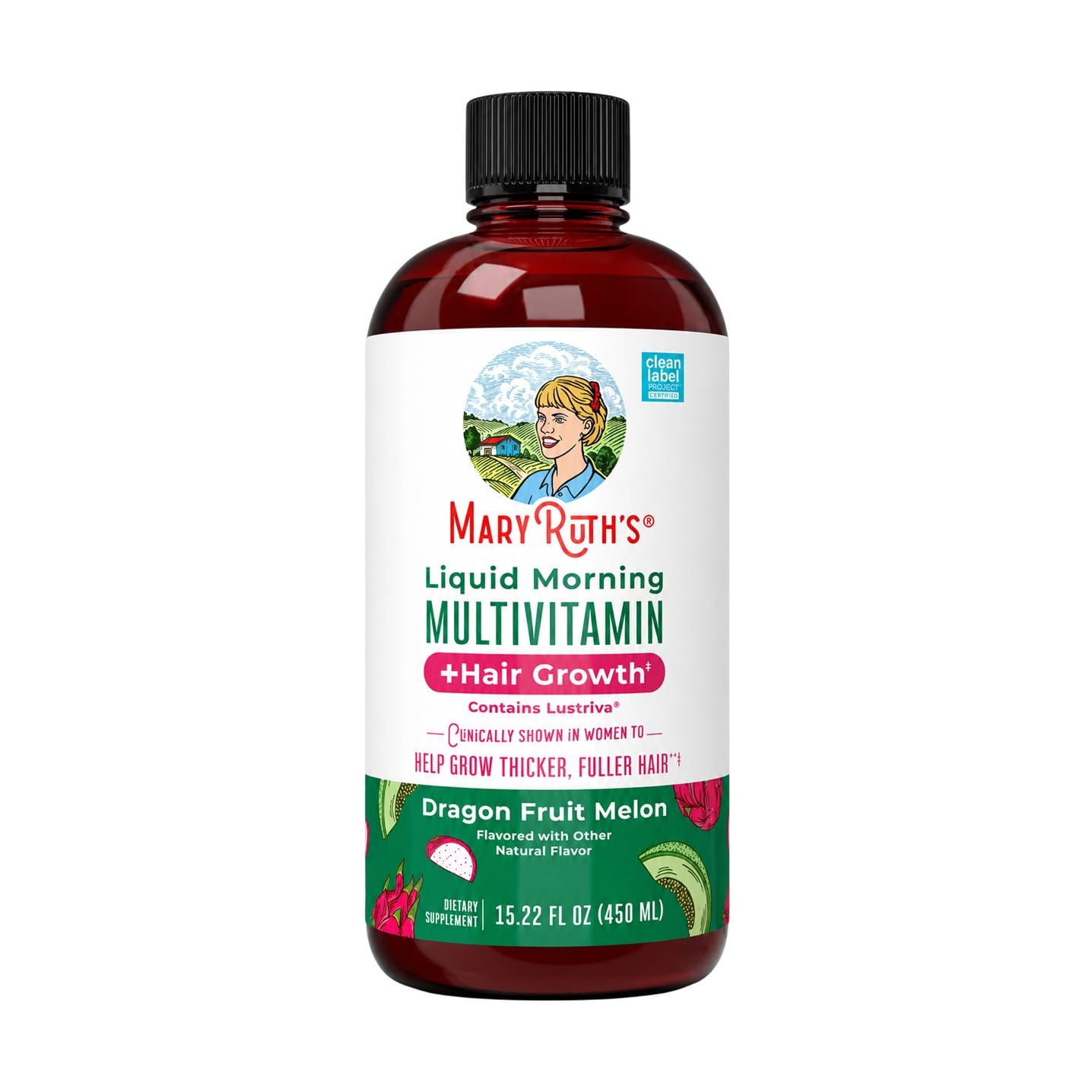 MaryRuth's, Liquid Morning Multivitamin + Hair Growth, Dragon Fruit Melon, 15.22 fl oz (450 ml)