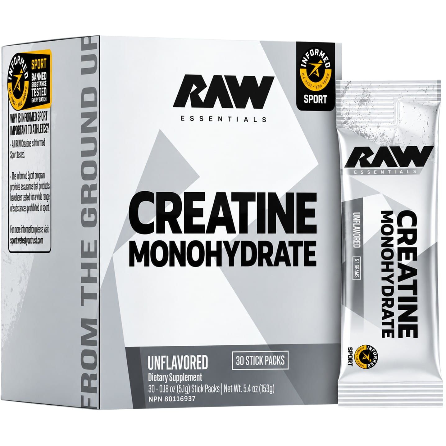 RAW Nutrition Essentials Creatine Monohydrate Unflavored, 5.29 oz (150 g)