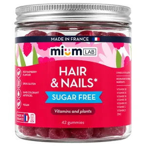 Mium Lab, Hair & Nails Gummies Sugar-Free, Raspberry & Red Berries Flavor, 42 Gummies