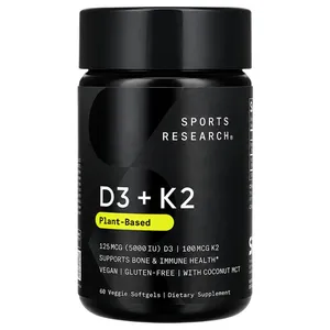 Sports Research D3 + K2 Plant-Based, 60 Veggie Softgels