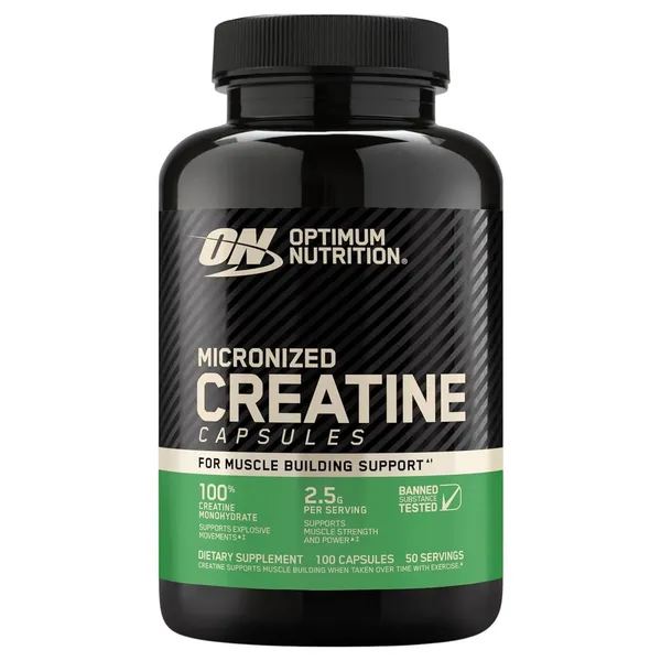 Optimum Nutrition Micronized Creatine, 100 Capsules (1.25 g per Capsule)