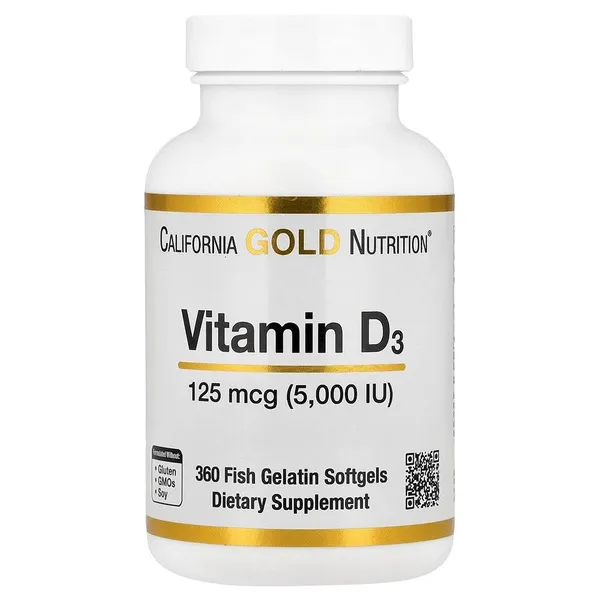 California Gold Nutrition, Vitamin D3, 125 mcg (5,000 IU), 360 Fish Gelatin Softgels