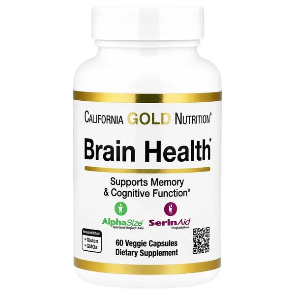 California Gold Nutrition, Brain Health with Alpha-Glycerophosphorylcholine, Calcium, Phosphorus and Phosphatidylserine, 60 Veggie Capsules