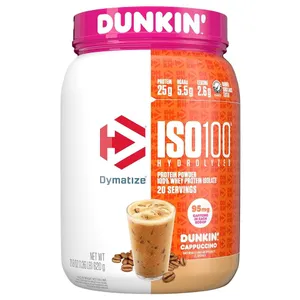 Dymatize, ISO100 Hydrolyzed, 100% Whey Protein Isolate, Dunkin’ Cappuccino, 21.8 oz (610 g)