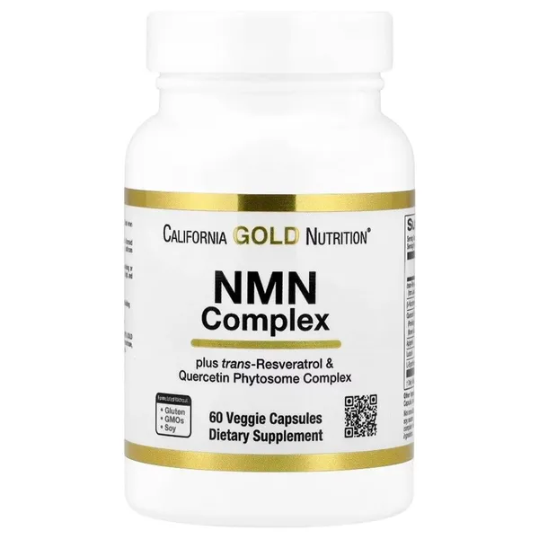California Gold Nutrition, NMN Complex with trans-Resveratrol, Quercetin Phytosome Complex, Apigenin, and Luteolin, 60 Veggie Capsules