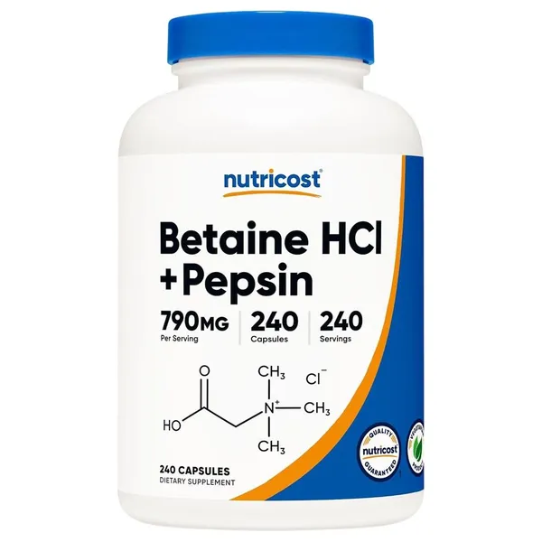 Nutricost, Betaine HCl + Pepsin, 240 Capsules