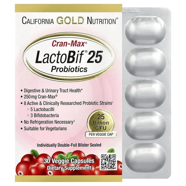California Gold Nutrition, CranMax LactoBif Probiotics, 25 Billion CFU, 30 Veggie Capsules