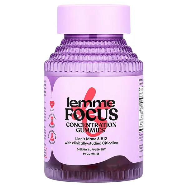 Lemme, Focus, Concentration Gummies, Strawberry, 50 Gummies
