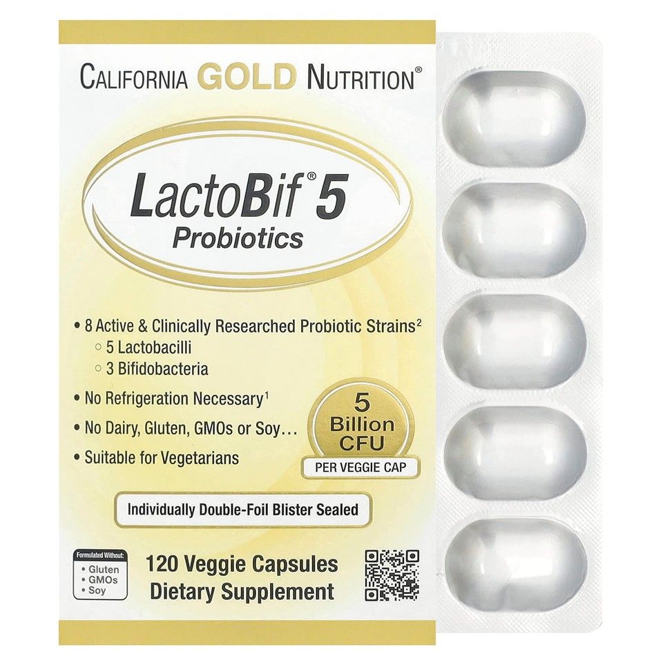 California Gold Nutrition, LactoBif 5 Probiotics, 5 Billion CFU, 120 Veggie Capsules