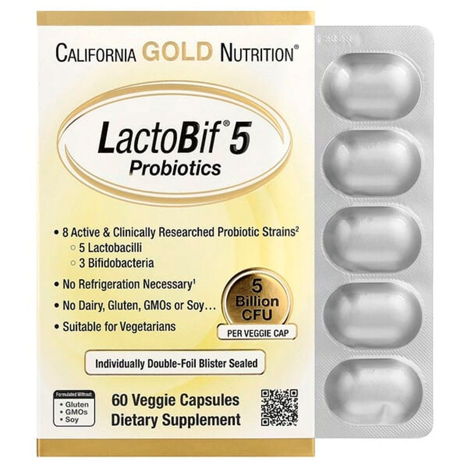 California Gold Nutrition, LactoBif 5 Probiotics, 5 Billion CFU, 60 Veggie Capsules